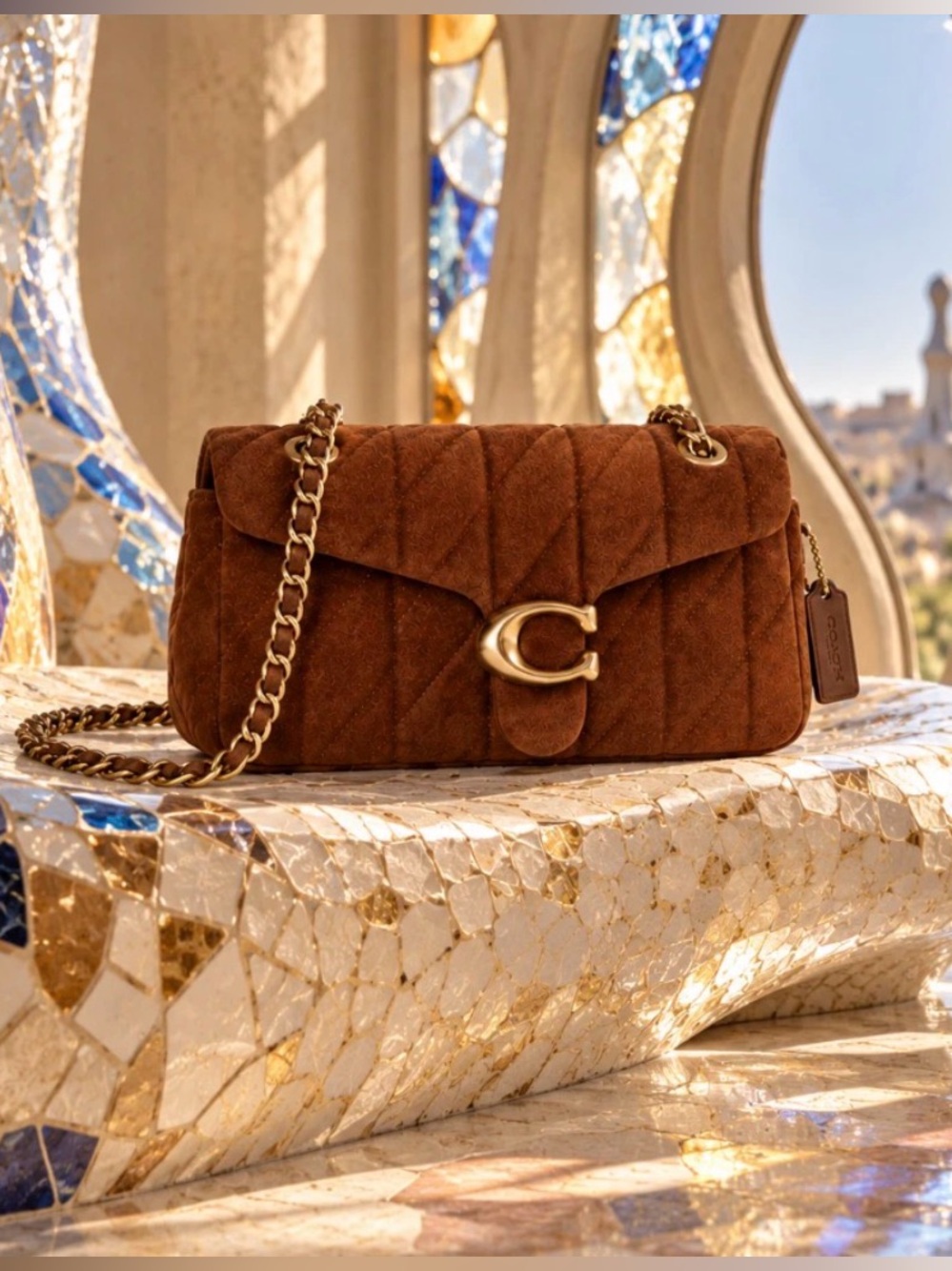 Coach Tabby 26 Quilted Suede Convertible Shoulder Bag Maple Brown NWT Designer